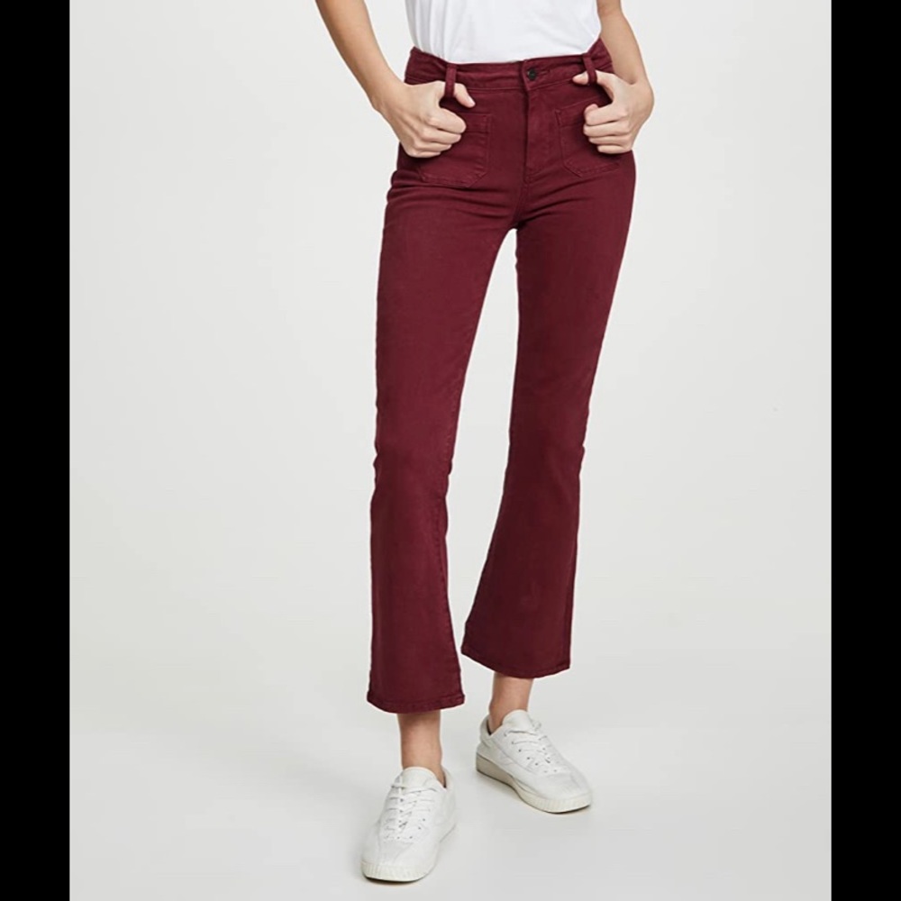 Paige (Anthropologie) Denim Crop Flare Pants Vintage Cabernet Hi-Rise 27